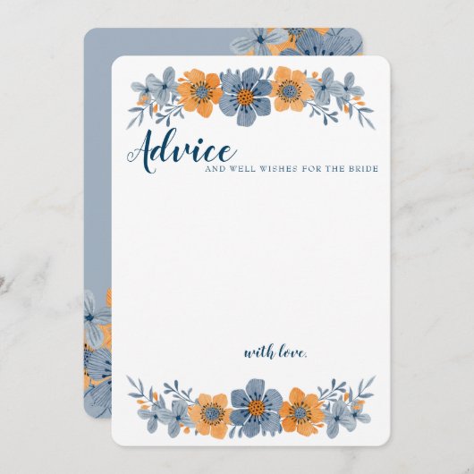 Blauw & Oranje Bloem Bruiloft Advieskaart Onlijnt (Voorkant / Achterkant)