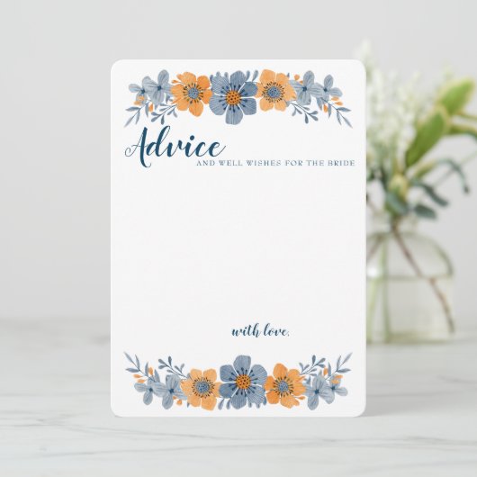 Blauw & Oranje Bloem Bruiloft Advieskaart Onlijnt (Staand voorkant)