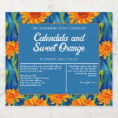 Blauw Oranje bloemen Waterbestendig Etiket Etiket  (Enkel label)