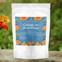 Blauw Oranje bloemen Waterbestendig Etiket Etiket