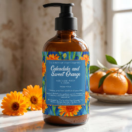 Blauw Oranje Bloemen Zeep Cosmetica Productlabel Vierkante Sticker