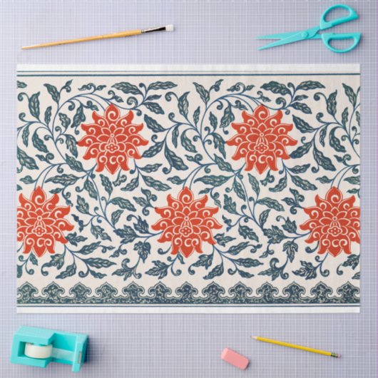 Blauw & Oranje bloemendecoupage tissue Tissuepapier (Craft)