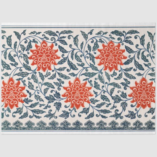 Blauw & Oranje bloemendecoupage tissue Tissuepapier (Voorkant)