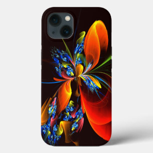Blauw Oranje Bloemig Modern Abstract Kunstpatroon iPhone 13 Hoesje