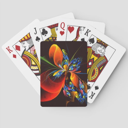 Blauw Oranje Bloemig Modern Abstract Kunstpatroon  Pokerkaarten (Achterkant)