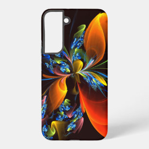 Blauw Oranje Bloemig Modern Abstract Kunstpatroon  Samsung Galaxy Hoesje