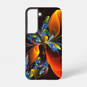 Blauw Oranje Bloemig Modern Abstract Kunstpatroon Samsung Galaxy Hoesje