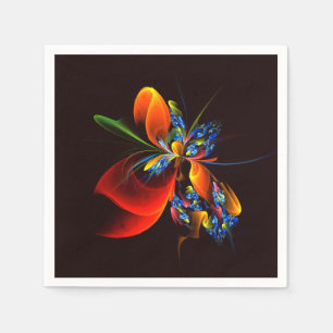 Blauw Oranje Bloemig Modern Abstract Kunstpatroon Servet
