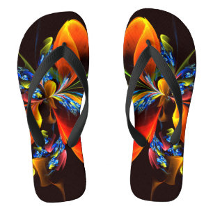 Blauw Oranje Bloemig Modern Abstract Kunstpatroon Teenslippers
