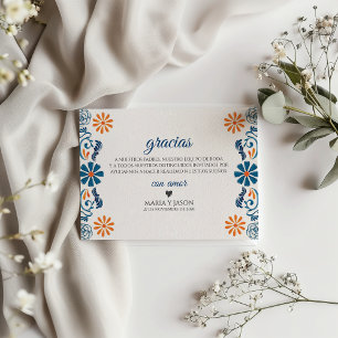 Blauw Oranje Bloemrijke Elegante Fiesta Spaanse Tr Bedankkaart