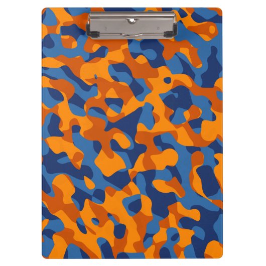 Blauw Oranje Camouflage-afdrukpatroon Klembord (Voorkant)