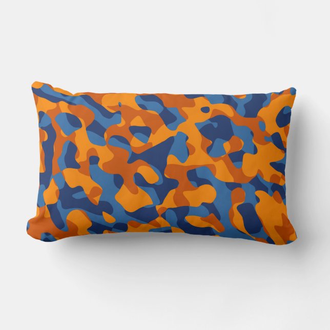 Blauw Oranje Camouflage-afdrukpatroon Kussen (Voorkant)