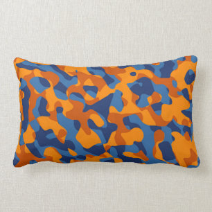 Blauw Oranje Camouflage-afdrukpatroon Kussen