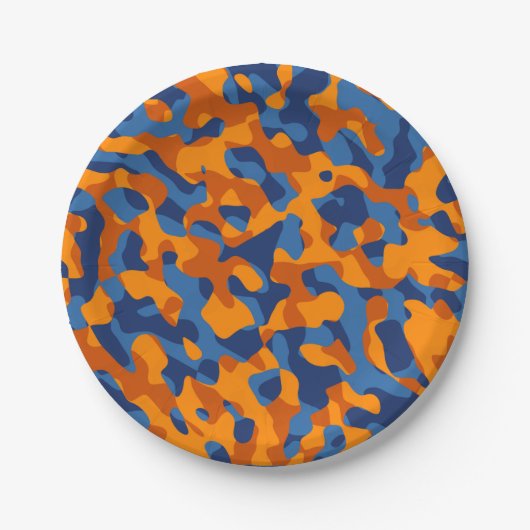 Blauw Oranje Camouflage-afdrukpatroon Papieren Bordje (Voorkant)
