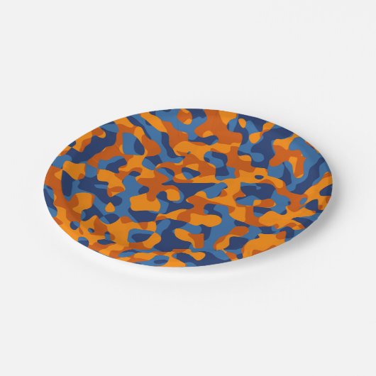 Blauw Oranje Camouflage-afdrukpatroon Papieren Bordje (Gekanteld)