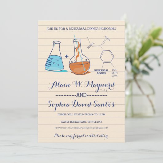 Blauw & Oranje Chemie Repetitie Diner Uitnodiginge Kaart (Staand voorkant)