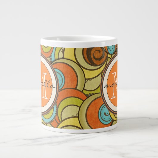 Blauw Oranje cirkels Monogram Grote Koffiekop (Voorkant)