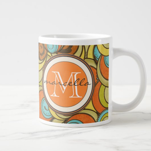 Blauw Oranje cirkels Monogram Grote Koffiekop (Rechts)