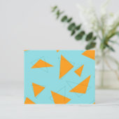 Blauw, oranje, cool, trendy, modern driehoekspatro briefkaart (Staand voorkant)