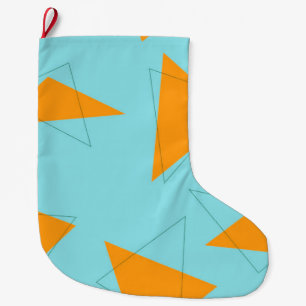 Blauw, oranje, cool, trendy, modern driehoekspatro grote kerstsok