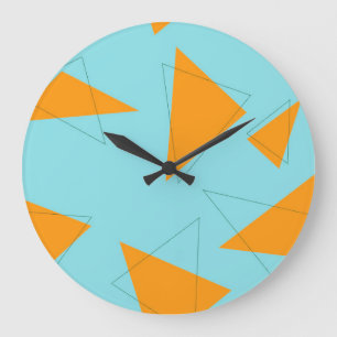 Blauw, oranje, cool, trendy, modern driehoekspatro grote klok
