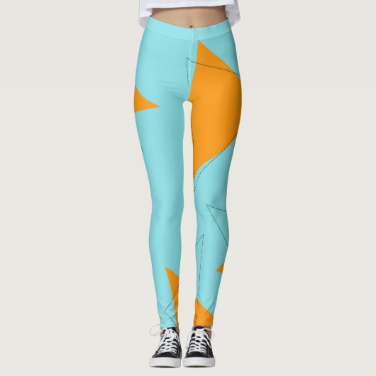 Blauw, oranje, cool, trendy, modern driehoekspatro leggings (Voorkant)