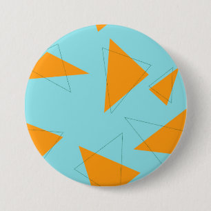 Blauw, oranje, cool, trendy, modern driehoekspatro ronde button 7,6 cm