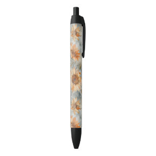 Blauw Oranje Crème Bloemen Altijd Zwarte Inkt Pen