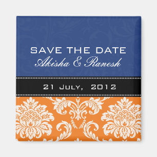 Blauw Oranje Damask sparen de Magnet van de Datum
