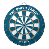 Blauw, Oranje en Aqua Family Dartboard met Darts Dartbord (Voorkant)