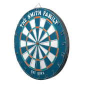 Blauw, Oranje en Aqua Family Dartboard met Darts Dartbord (Voorkant Rechts)