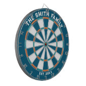 Blauw, Oranje en Aqua Family Dartboard met Darts Dartbord (Voorkant Links)