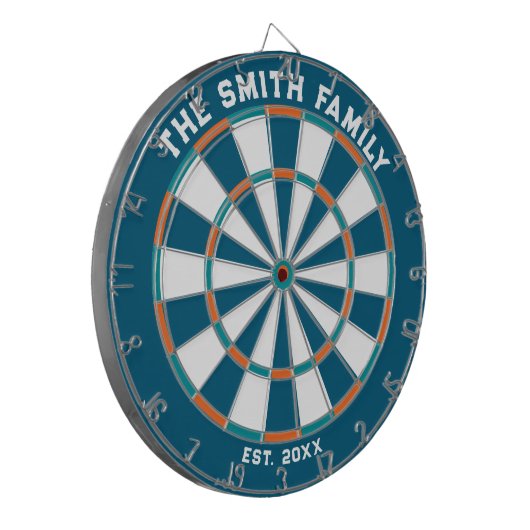 Blauw, Oranje en Aqua Family Dartboard met Darts Dartbord (Voorkant Links)
