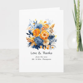 Blauw, Oranje en Geel Bloemensymbool Bruiloft Bedankkaart