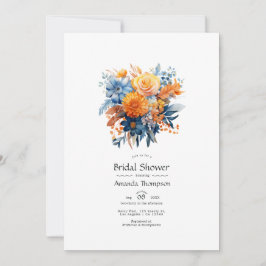 Blauw, Oranje en Geel Bloemig Bruidsfeest Kaart