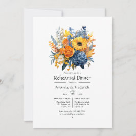 Blauw, Oranje en Geel Bloemstuk Oefendiner Kaart