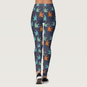 Blauw Oranje en groen vogelpatroon Leggings (Achterkant)