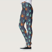Blauw Oranje en groen vogelpatroon Leggings (Links)