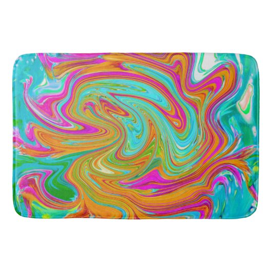 Blauw, Oranje en Heet Roze Groovy Abstract Retro Badmat (Voorkant)