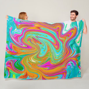 Blauw, Oranje en Heet Roze Groovy Abstract Retro Fleece Deken