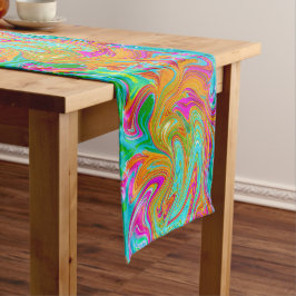 Blauw, Oranje en Heet Roze Groovy Abstract Retro Korte Tafelloper