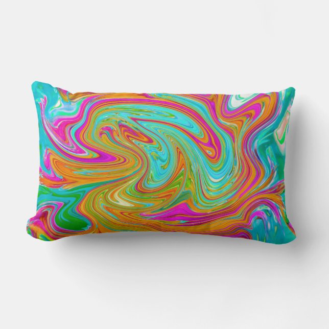 Blauw, Oranje en Heet Roze Groovy Abstract Retro Kussen (Voorkant)