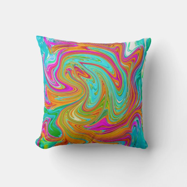 Blauw, Oranje en Heet Roze Groovy Abstract Retro Kussen (Voorkant)