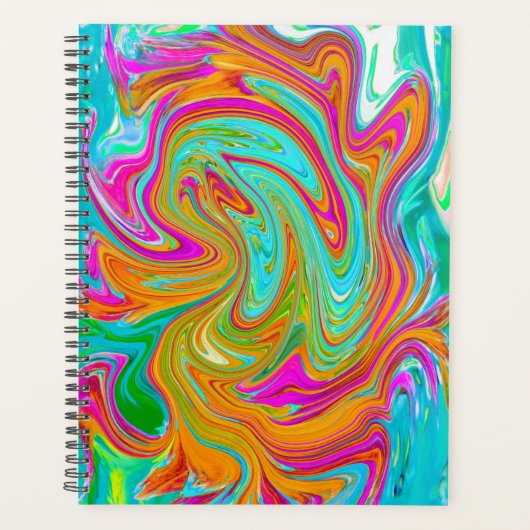 Blauw, Oranje en Heet Roze Groovy Abstract Retro Planner (Voorkant)
