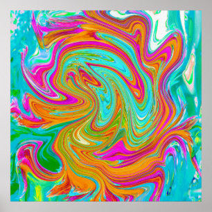 Blauw, Oranje en Heet Roze Groovy Abstract Retro Poster