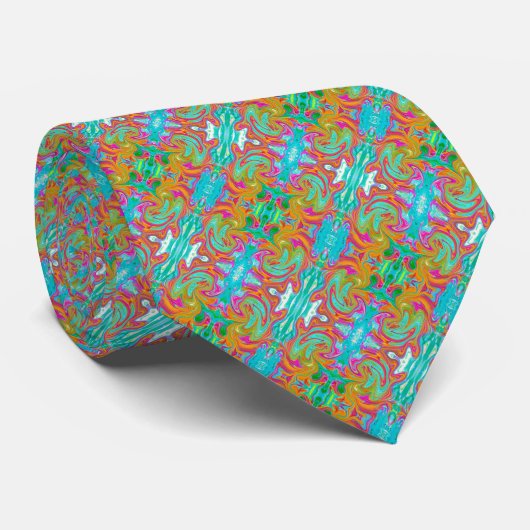 Blauw, Oranje en Heet Roze Groovy Abstract Retro Stropdas (Opgerold)