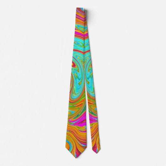 Blauw, Oranje en Heet Roze Groovy Abstract Retro Stropdas (Voorkant)