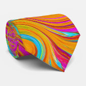 Blauw, Oranje en Heet Roze Groovy Abstract Retro Stropdas (Opgerold)