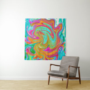 Blauw, Oranje en Heet Roze Groovy Abstract Retro Wandkleed