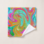 Blauw, Oranje en warm roze Abstracte retro Bad Handdoek (Wasdoekje)